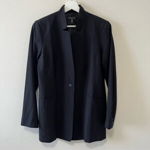 EILEEN FISHER CLASSIC LONG BLACK WOOL SILK BLEND BLAZER
